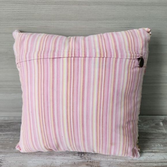 Pier 1 Imports Multicolored Floral Pastel Embroidered Pillow Pink Stripe Back - Picture 2 of 13